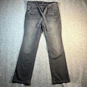 Nydj marilyn straight jeans 12P women black dark wash mid rise denim w/ Belt